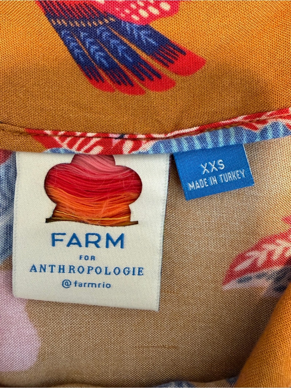 Farm Rio X Anthropologie Mustard Maxi Skirt with Pink and Blue Floral Bird Print - Picture 3 of 6